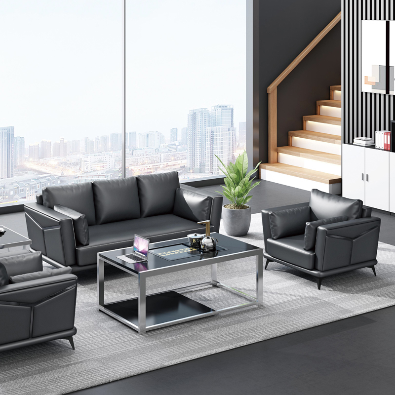 Office Furniture Group - # Möbel Schwarzes Leder Mehrsitzer-Gruppensofa-Set für