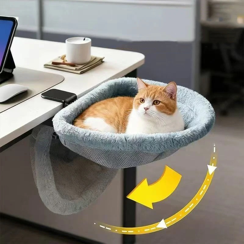 Under Desk Hammock - Ein-Klick-Faltbare Halbrunde Katzen-Schreibtischhängematte, Platzsparendes Versenktes Design