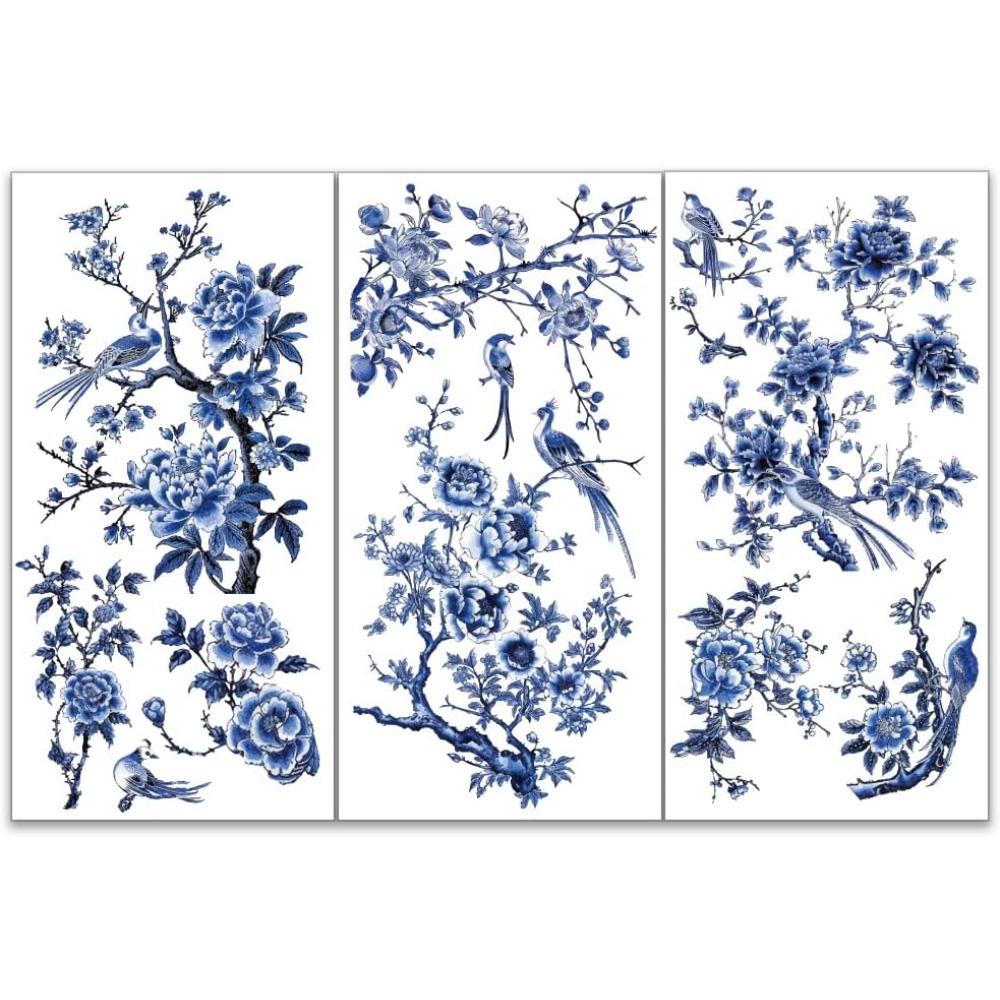 Office Furniture Group - 3 Stück/Set blaue Blumen-Reiben auf Transfers