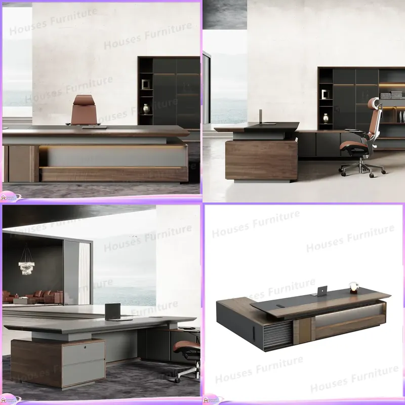 Office Furniture Luxury - Luxuriöser Chefschreibtisch aus Massivholz, Braune Büromöbel,